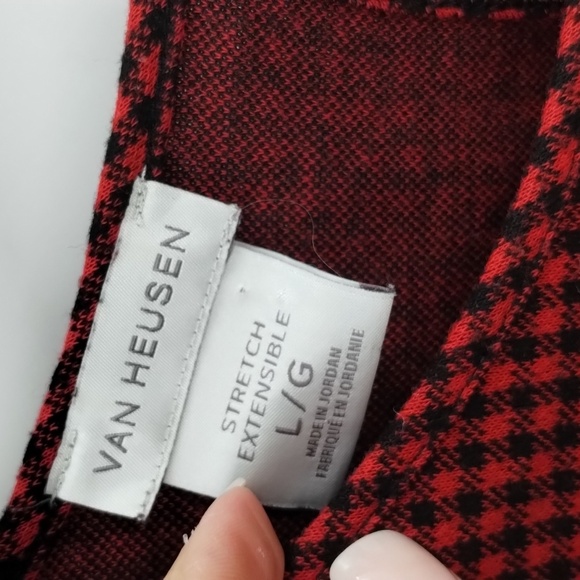 Van Heusen red black check blouse size large elbow sleeve with stretch VanHeusen - Picture 3 of 6